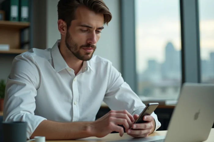 Jeune homme accédant à son espace client Crédit Agricole depuis une application mobile bancaire